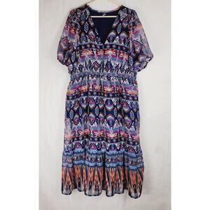 Old Navy blue southwestern print chiffon maxi dress Size XL Western Ranch Artsy